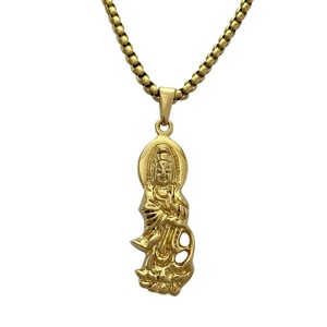 Yunnique Geometric Design Guanyin Pendant Gold Steel Color Themed Charm with <b>Chain</b> Option for Gift Fashion Jewelry - Product Image 1