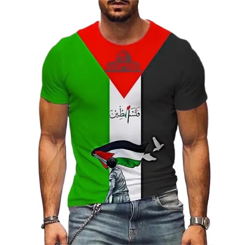 Fitspi estate Palestine stampa 3d Casual girocollo a maniche corte Hip Hop moda T-Shirt Top oversize T-Shirt