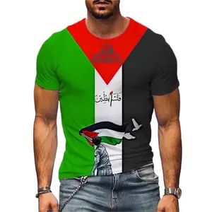 Fitspi Áo thun nam thời trang phong cách hip hop ngắn tay thường ngày cổ tròn in 3D Palestine mùa hè Áo Thun ngoại cỡ