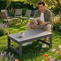 Table Basse Extérieure en PEHD pour Jardin, Patio, Balcon – Moderne, Grise, à Lattes, Résistante à l'Eau et aux UV