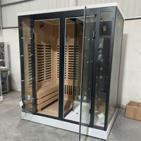 Kabin Sauna Uap Listrik Modern 2-in-1 untuk Dalam Ruangan, Kombinasi Kamar Mandi Uap Kayu Hemlock Kanada, Kontrol Aplikasi WiFi Pintar, Biohacking Villa