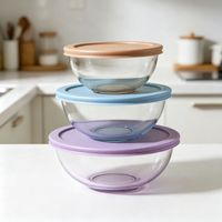 Ensemble de 5 bols mélangeurs en verre avec couvercles, en borosilicate de haute qualité, empilables, colorés, résistants à la chaleur, pour la préparation des repas et le stockage des aliments, vente en gros