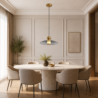 Lustre LED suspendu pour salle à manger, verre transparent, noir et or, pour îlot de cuisine, E26, hauteur réglable, lampe de plafond moderne, design artistique