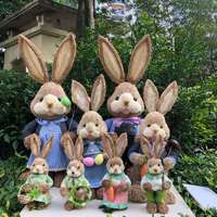 Figurine de lapin en paille faite à la main, décoration rustique de table pour Pâques, ornement animalier pour la présentation de printemps