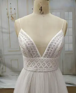 Open back with sexy bodice with beautiful pattern lace bodice wedding dress supplier
