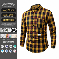 Chemise à carreaux personnalisée pour homme, vente en gros, marque OEM, grands carreaux, manches longues, boutonnée, poche poitrine, couleur vive, grande taille, décontractée