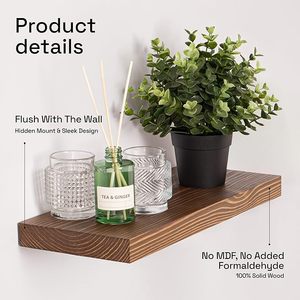 Juego de 2 Estantes Flotantes de Madera Real de 16 Pulgadas con Acabado en Nogal, Estilo Rústico Moderno, <span class=keywords><strong>para</strong></span> Colgar en la Pared del <span class=keywords><strong>Baño</strong></span> o la Cocina - Product Image 4