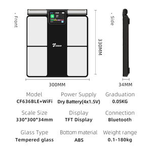 Balance connectée intelligente unique pour la mesure de la graisse corporelle, écran couleur TFT 300x330mm, Bluetooth, WiFi, balance de salle de bain, capteur haute précision - Product Image 5