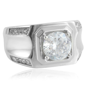 Women's Geometric <b>Titanium</b> Steel <b>Ring</b> With White Gemstone Prong Setting Gift Jewelry 210123 - Product Image 1