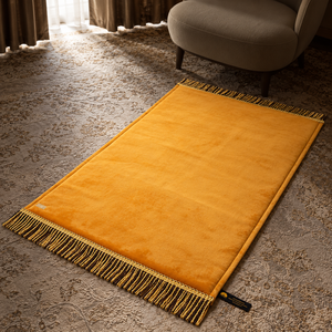 Gold XL Luxury Muslim Prayer Carpet Soft Shorthair Fur Cushioned Base Non-Slip Machine Made Elegant Tassel 24K Gold Accent - Product Image 6