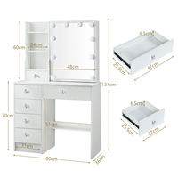 Ensemble de coiffeuse moderne en bois blanc avec miroir éclairé et rangement pour la chambre à coucher - Table de toilette pour filles