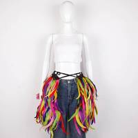 Ensemble de costume cosplay coloré et personnalisé avec châle en plumes douces et manchettes de jupe pour femmes et filles, idéal pour Halloween et les fêtes de carnaval