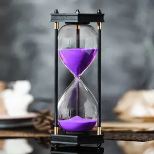 Hot Sale Custom Purple Hourglass Sandglass Modern Design With Glass Metal Brass Material For Children's Game Home Decoration