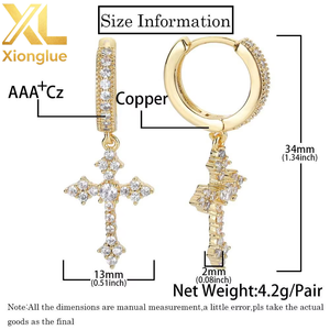Full Cross <b>Earrings</b> for Men and Women Personalized Gift <b>Earrings</b> for Street Trendy Hip-hop Rap Accessories Copper Alloy - Product Image 3