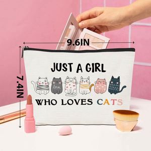 Pochette de maquillage amusante pour chatons, cadeaux pour les amoureux des chats, sac cosmétique en toile avec logo personnalisé, trousse de toilette à fermeture éclair pour filles - Product Image 2