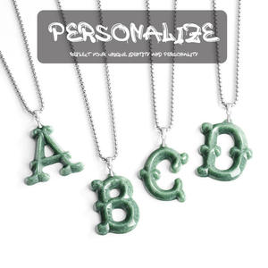 Pendentif en jade jadéite naturel avec lettre, en argent S925, unisexe, design original, bijoux fins, colliers personnalisables B-A - Product Image 1