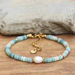 Freshwater Pearl Gemstone Beaded Dainty <b>Bracelet</b> Minimalist PVD Gold Stainless Steel <b>Healing</b> Yoga Jewelry Wholesale - Product Image 2