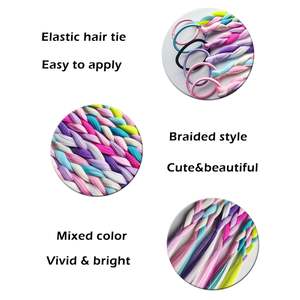 Lot de 6 extensions de queue de cheval à bulles colorées de 16 pouces pour filles, tresses bouffantes ombrées avec élastiques, accessoires de cheveux amusants pour les fêtes - Product Image 2
