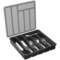Organisateur de couverts avec couvercle pour cuillères, fourchettes, couteaux, rangement pour tiroir de cuisine, plateau à ustensiles, boîte de rangement pour couverts en plastique