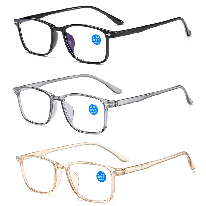 卸売工場価格アンチブルーライト眼鏡プラスチックPC女性男性ファッショントレンディなカスタム処方安い老眼鏡
