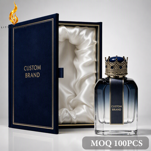 Perfume LF Luxe Private Label Royal Jeweled Crown Lid, Aroma Árabe Personalizado, Intenso Almizcle, Ámbar y Oud, 100 ml, Blue Mist Gift - Product Image 1