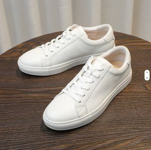 Black Genuine <b>Leather</b> Lace-up <b>Sneakers</b> Round Toe Rubber Outsole EVA Midsole All Seasons Style - Product Image 5