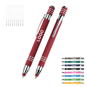 Touch 2-in-1 Soft Rubber Metal Ball Pen Stylus Wholesale Customized Personal Logo <b>Refill</b> Black Blue <b>Ink</b> for School Stationery - Product Image 3