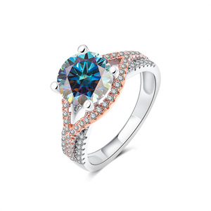 Bijoux de haute qualité, coupe ronde, 2 carats, VVS, GRA, moissanite colorée, bijoux en diamant, argent S925, plaqué or rose, anneaux bicolores - Product Image 6