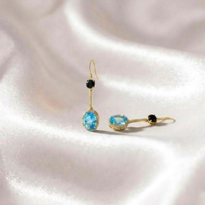 Natural Sky Blue Topaz and Black Obsidian Oval Round <b>Dangle</b> <b>Earrings</b> in 925 Sterling <b>Silver</b> or 18K Gold Filled Faceted Gemstone - Product Image 5