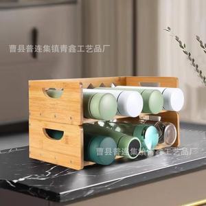Bamboo Water <b>Bottle</b> <b>Rack</b> Wooden Cup Holder 2 Tier Desktop Organizer <b>Storage</b> For Office Desk Multifunctional - Product Image 3