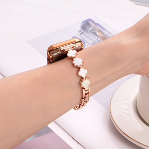 <span class=keywords><strong>Bracelet</strong></span> de montre personnalisé trèfle à quatre feuilles nacre compatible avec <span class=keywords><strong>Apple</strong></span> <span class=keywords><strong>Watch</strong></span> S1-S11 <span class=keywords><strong>Bracelet</strong></span> de luxe pour <span class=keywords><strong>femme</strong></span> - Product Image 1