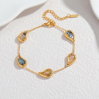 Bracelet en Acier Inoxydable Plaqué Or avec Coquille d'Ormeau Naturelle (Formes Carrée, Ovale, Goutte d'Eau) pour Femme - Vente Flash