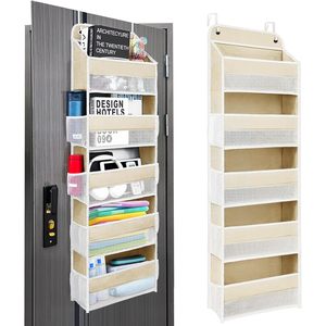 Over The Door Organizer 5 <b>Shelves</b> 8 Pockets <b>Hook</b> Type Storage Behind Door Wall Mount Non Woven Fabric 33x15x85cm - Product Image 1
