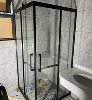 Kamar Mandi Shower yang Dapat Disesuaikan dengan Pintu Partisi, Partisi Basah dan Kering, Kaca Buram Transparan, Bingkai Abu-abu Hitam, Desain Modern