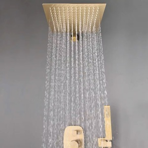 Sistema Doccia Termostatico da 12 Pollici con Soffione Quadrato Effetto Pioggia in Ottone Spazzolato Dorato e 6 Getti Idromassaggio - Product Image 6