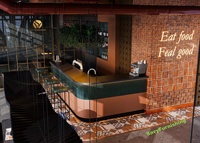 Concept de design pour bar à bière et restaurant, plan d'aménagement intérieur de cour, ensemble de mobilier de salle à manger moderne et industriel pour restaurant et bar