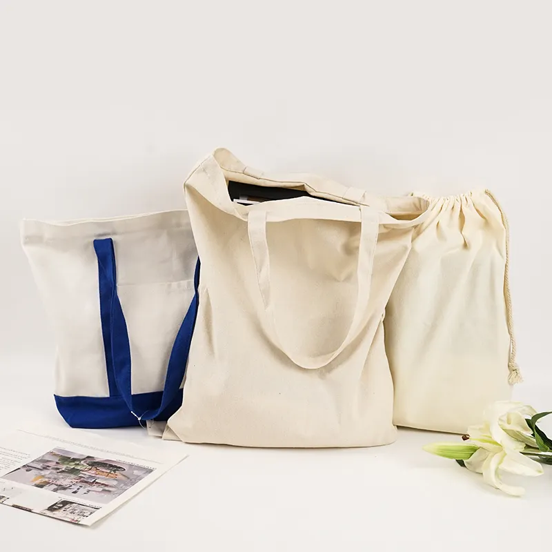 Promotional organic cotton canvas dust cotton packaging custom tote bag with zipper