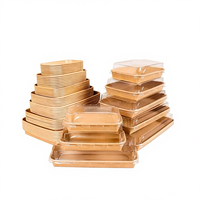 Barquette à sushi jetable en papier kraft avec couvercle, sans PFAS, pour saumon et pâtisseries, emballage rectangulaire, vente en gros, OEM, en vrac