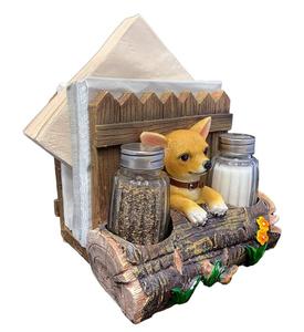 Soporte agitador de sal y pimienta para <span class=keywords><strong>Chihuahua</strong></span>, servilleta con flores amarillas, decoración para el hogar, accesorio de cocina, 3 piezas - Product Image 4
