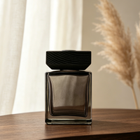 Bouteille diffuseur de parfum en verre noir carré de 50/100/150/200 ml avec bouchon en bois, conteneur vide pour diffuseur d'arômes d'intérieur