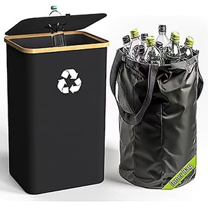 Para <span class=keywords><strong>Amazon</strong></span>, cesta de bambú reciclada, caja de basura de 5L de gran capacidad con tapa tipo prensa, caja de botella duradera plegable para ropa sucia - Product Image 1