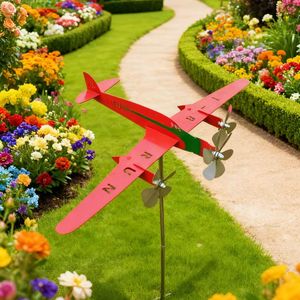 Décoration <span class=keywords><strong>de</strong></span> <span class=keywords><strong>jardin</strong></span> : Indicateur <span class=keywords><strong>de</strong></span> direction du vent 3D <span class=keywords><strong>en</strong></span> <span class=keywords><strong>fer</strong></span>, type avion, à insérer au sol ou sur toit, thermomètre et hygromètre, revêtement poudré - Product Image 4