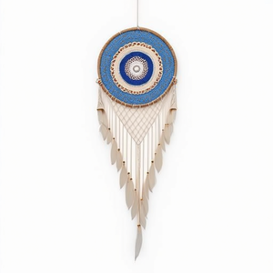 Attrape-rêves Angelina bleu 40x100cm avec plumes, décoration murale, design mandala bohème - Product Image 1