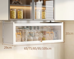 Armoire murale noire personnalisable avec porte en verre laqué, métal fixe, pour cuisine, placard à vaisselle, pour salle de bain - Product Image 5