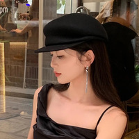 Béret plissé en laine noire pour femme, style rétro britannique, casquette de peintre ou de newsboy, chaud pour l'automne et l'hiver, style artiste littéraire