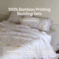 Parure de draps 100 % bambou tissé, motif végétal imprimé, moderne, 300 fils, taille King, rafraîchissante, écologique et biologique