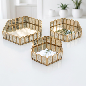 Plateaux en verre métallique Ramadan 2027 avec cadre en laiton, en 3 tailles, pour le rangement et la décoration - Product Image 5