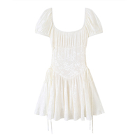 ZATRHMBM Nouvelle Robe Jacquard Femme Printemps-Été 2026 à Ceinture, Robe Courte Décontractée et Élégante à Manches Courtes Style Rétro