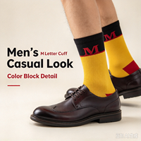 Chaussettes pour hommes à motif lettre M, chaussettes décontractées en coton à blocs de couleur, chaussettes habillées à bord côtelé, logo personnalisé OEM