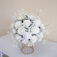 LFB26054 Boule de fleurs artificielles moderne, roses blanches, centre de table de mariage, écologique, longue durée, support en or, réception